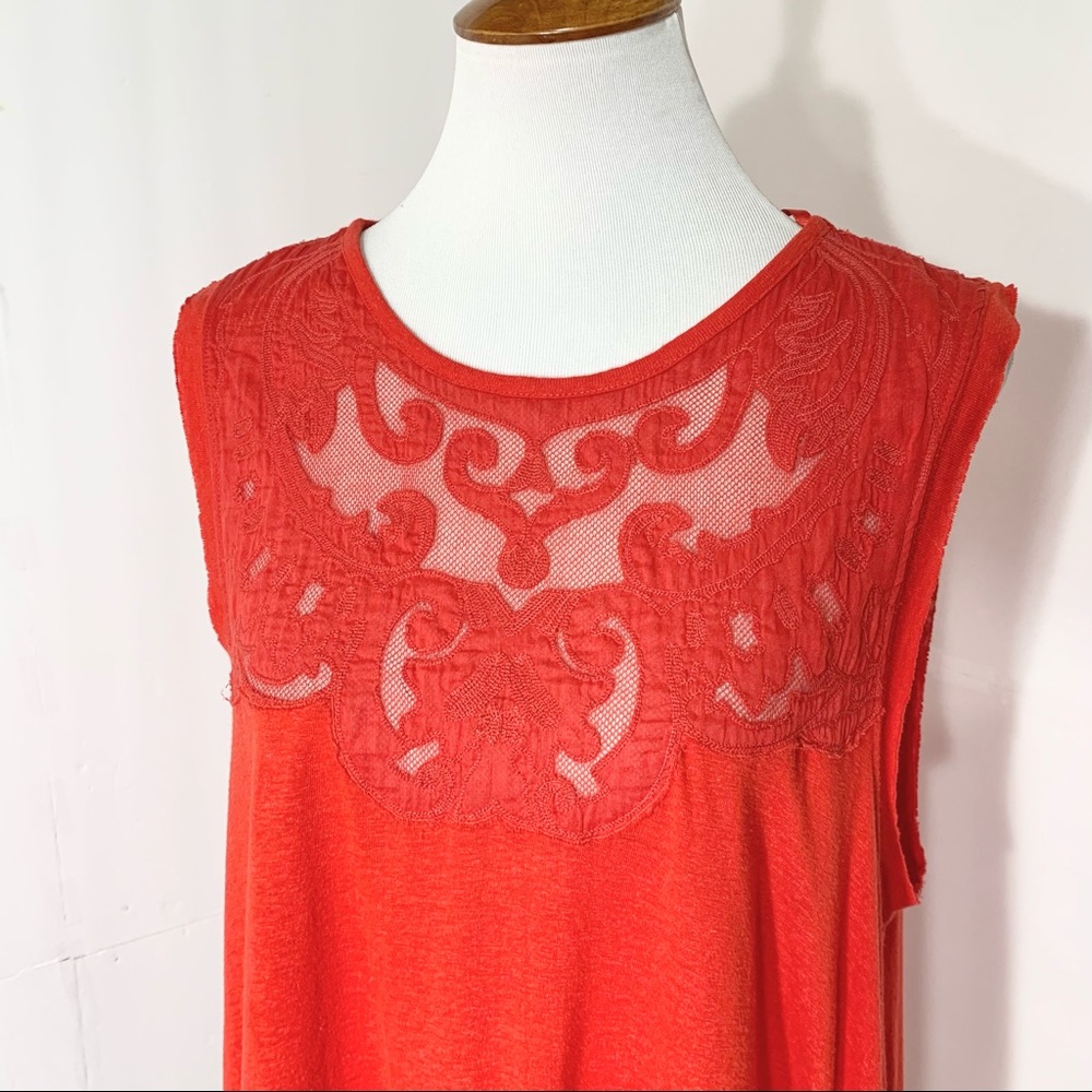 SOLD-Free People Lace Neck Red Sleeveless Swing Tunic - Picture 4 of 13